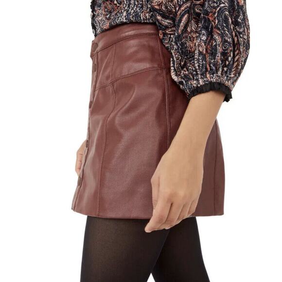Free People Maisie Button-Front Vegan Mini Skirt Double Dare Boho Size 10 NEW - Picture 10 of 11